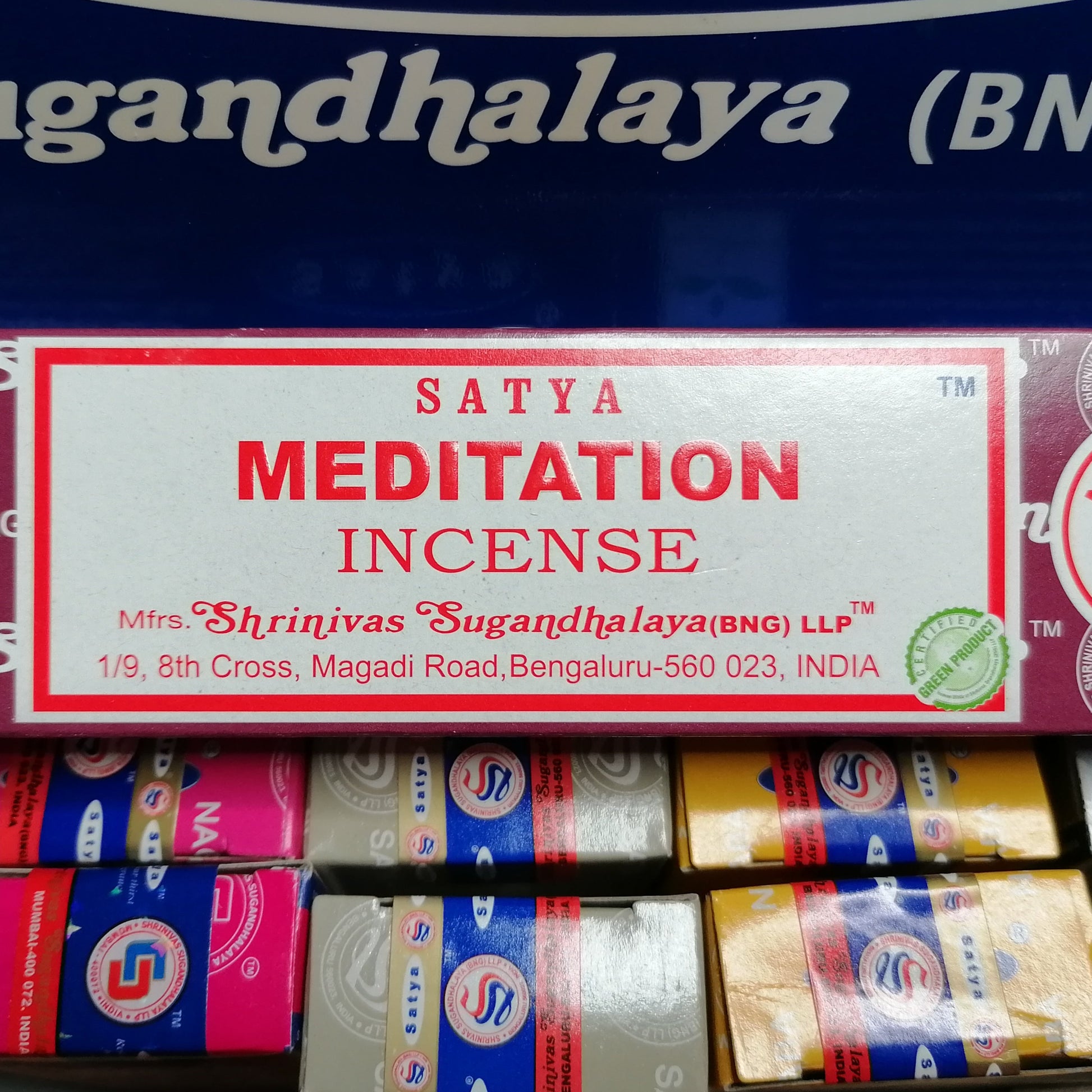 meditation Satya incense joss sticks in a brown box