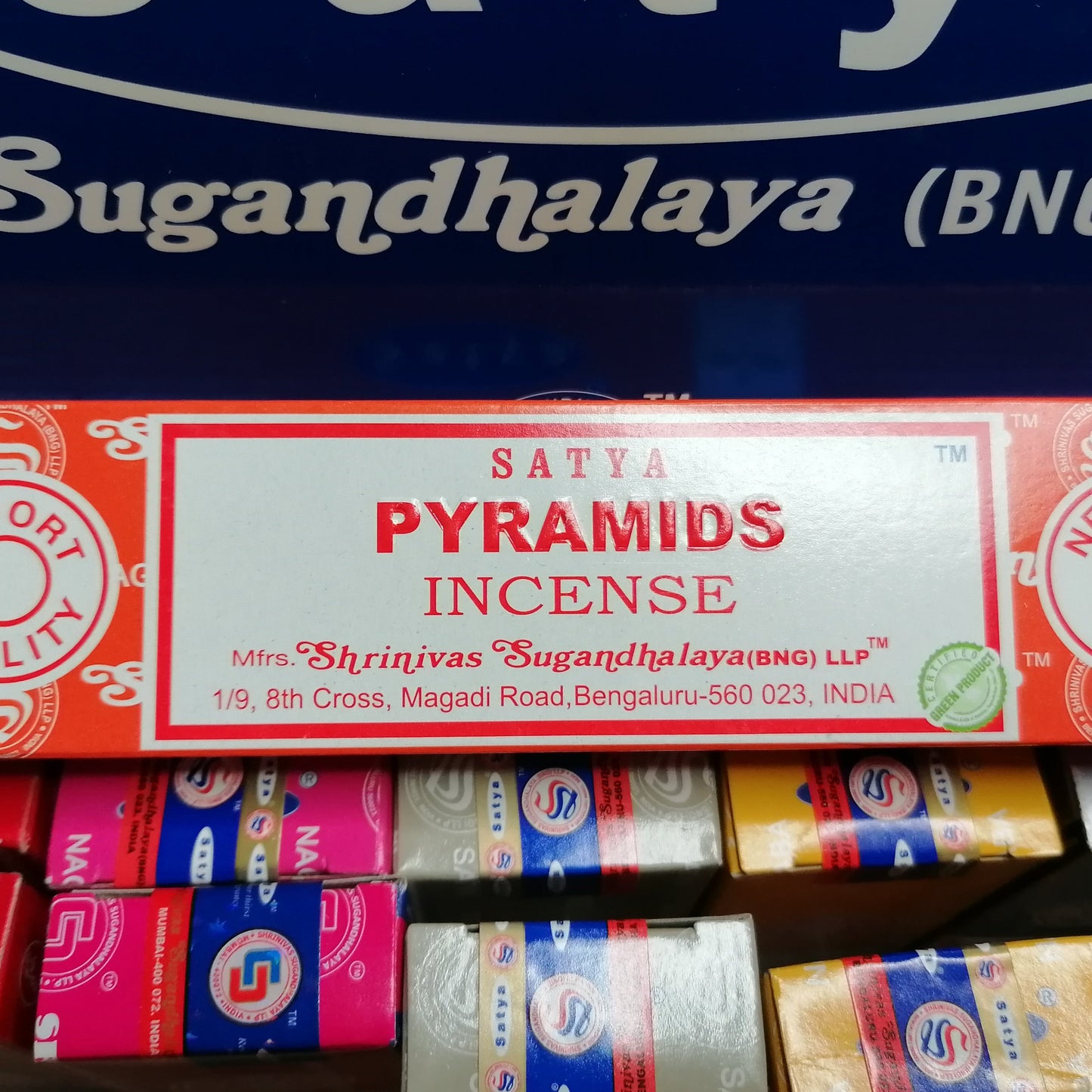 pyramids Satya incense joss sticks in a orange box