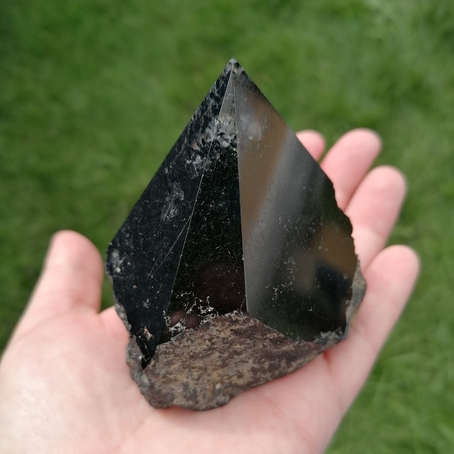 A Large black tourmaline top point polished