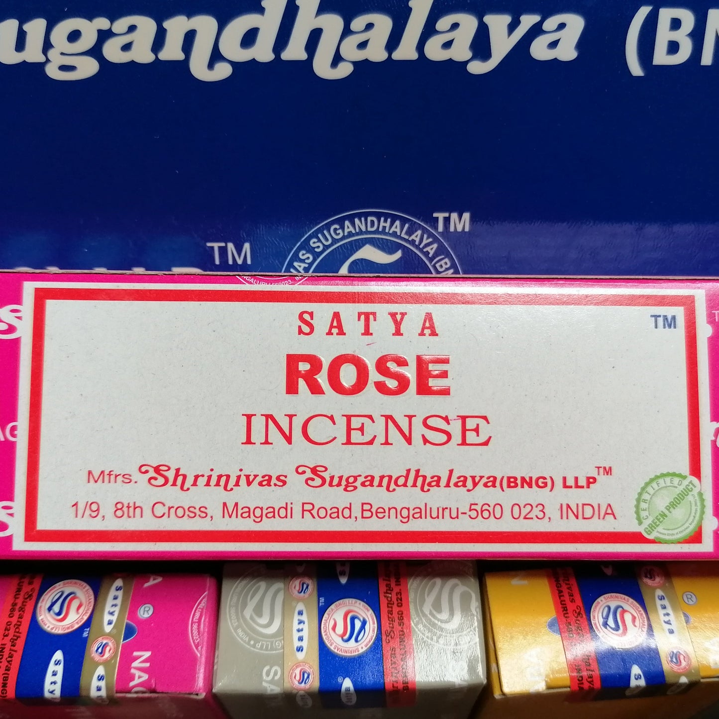 Rose Satya incense joss sticks in a pink box