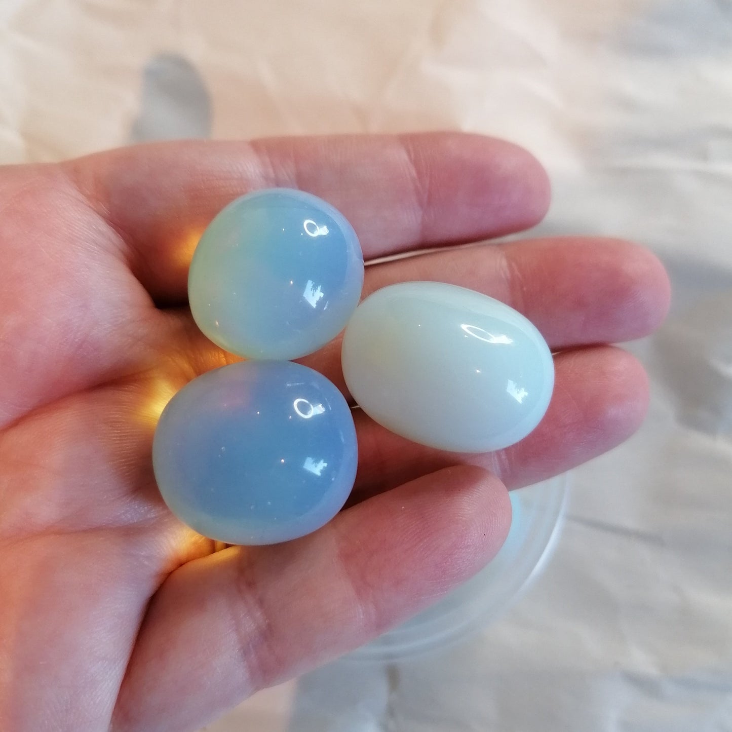 opalescent white opalite tumblestones