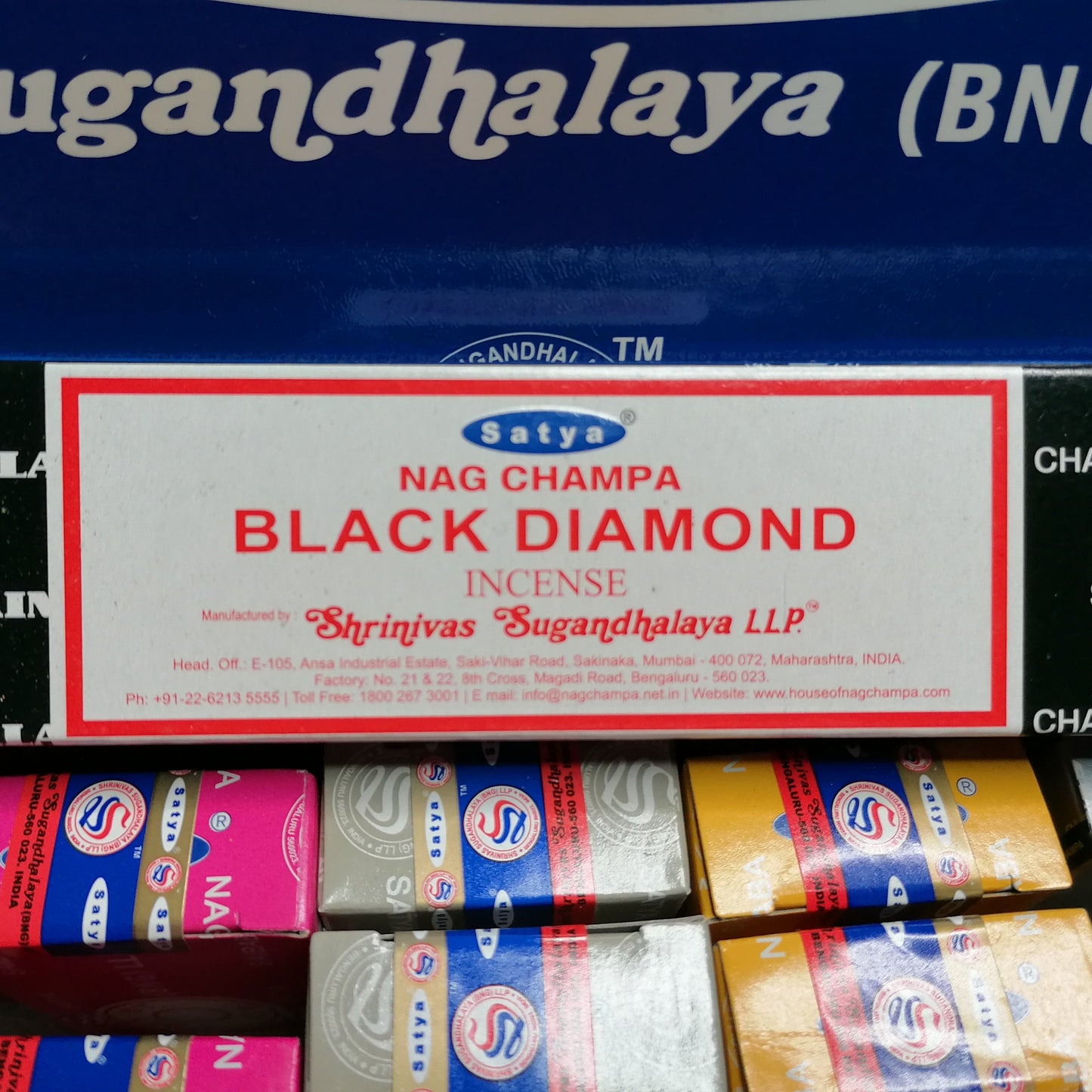 black diamond Satya incense joss sticks in a black box