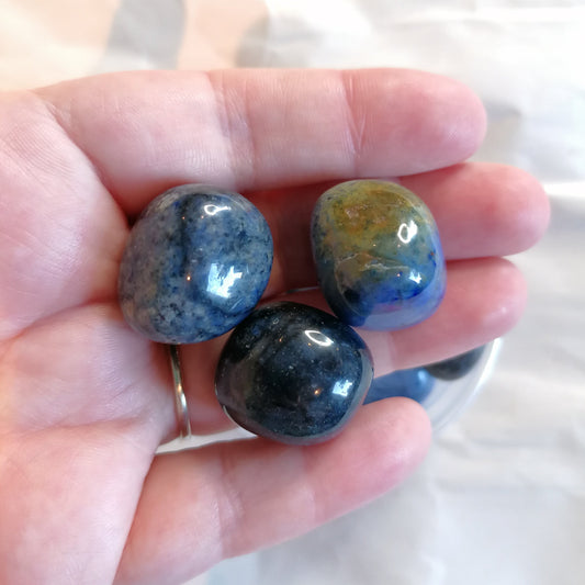 three blue Dumortierite tumblestones