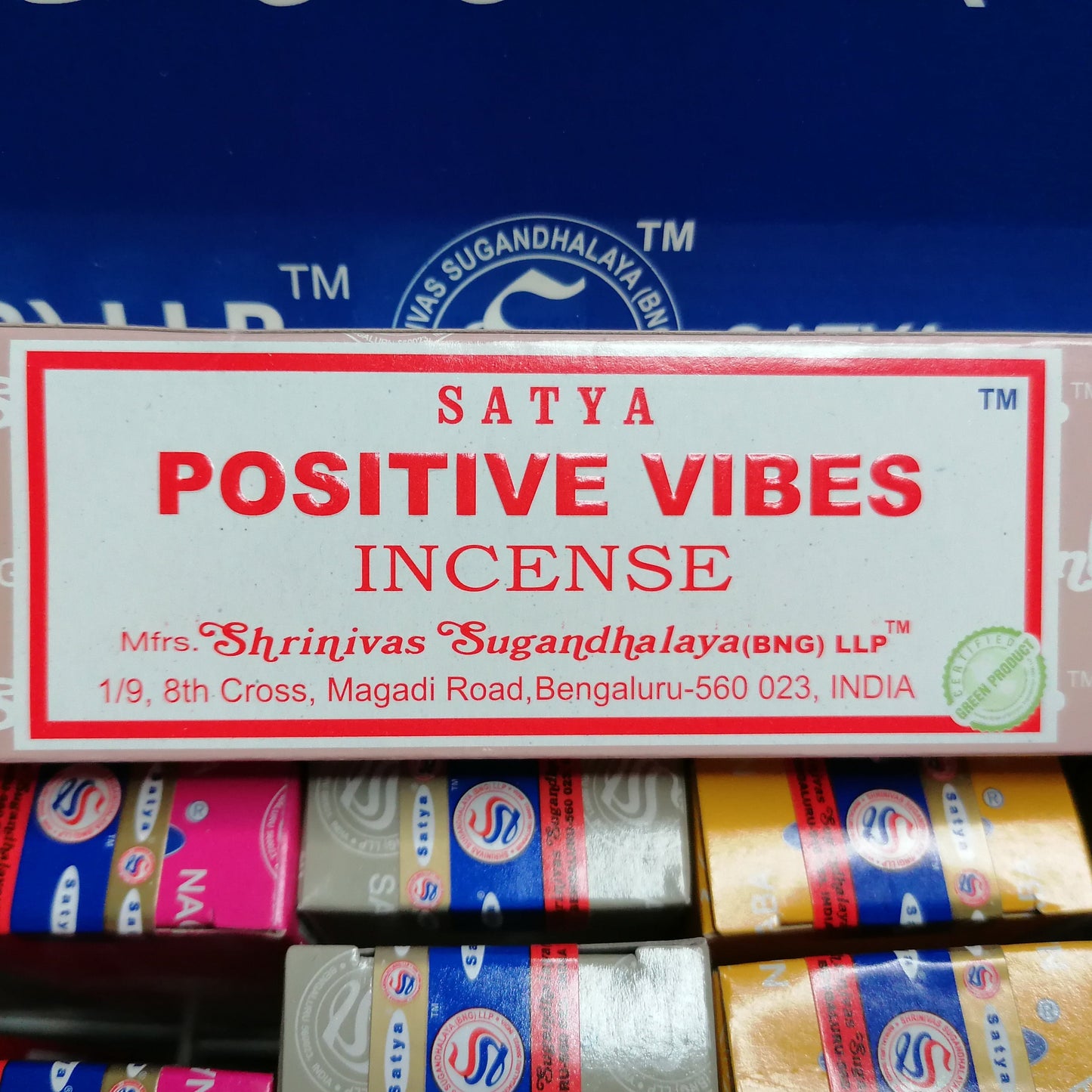 Positive vibes incense joss sticks in a purple box