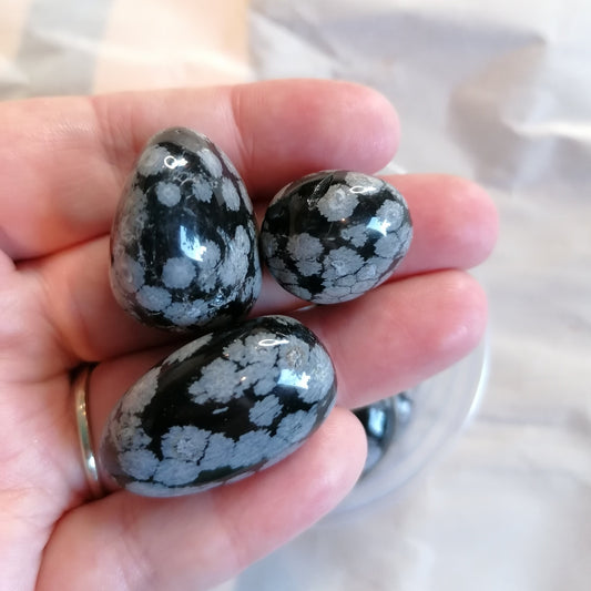 black and grey snowflake obsidian tumbles