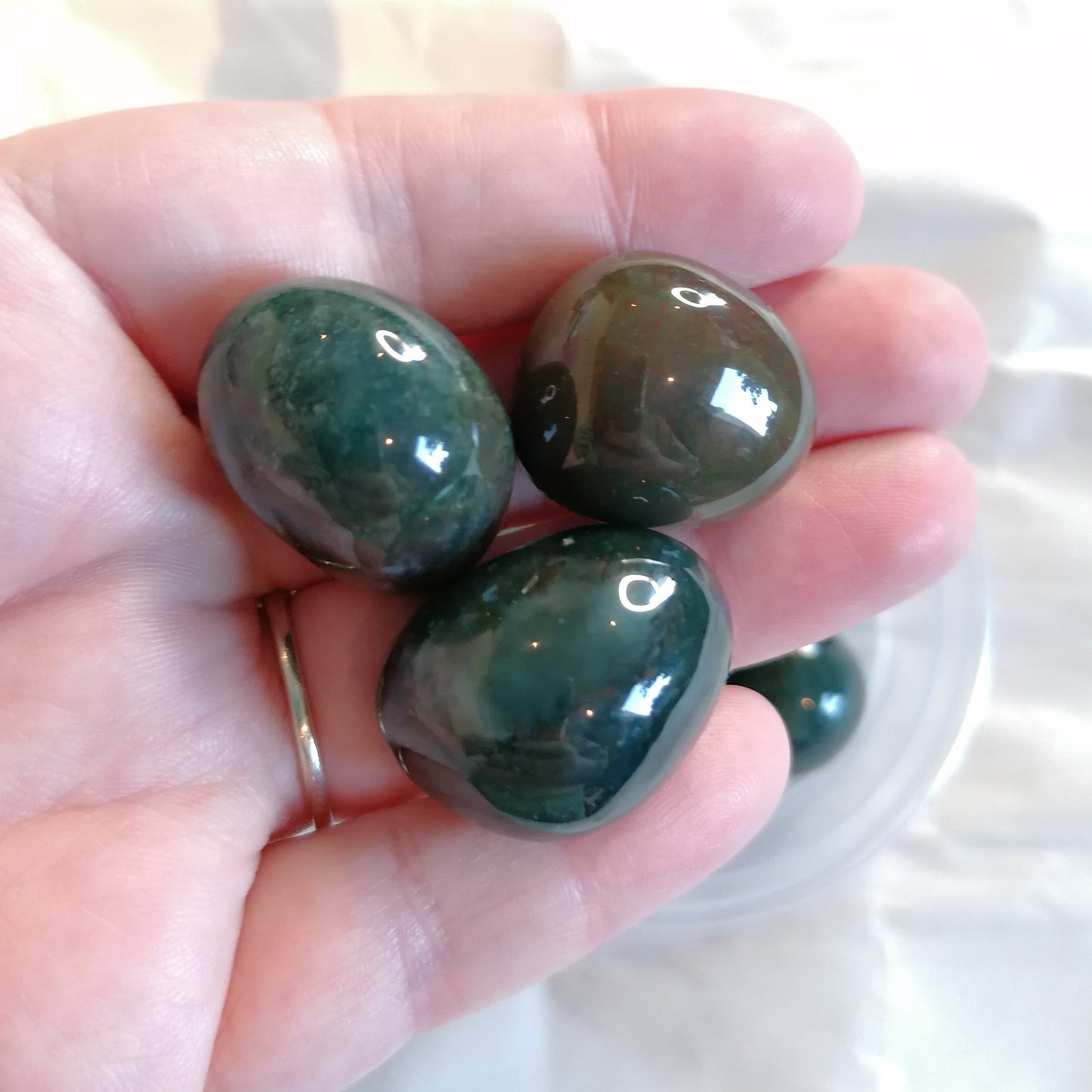 green moss agate tumbles