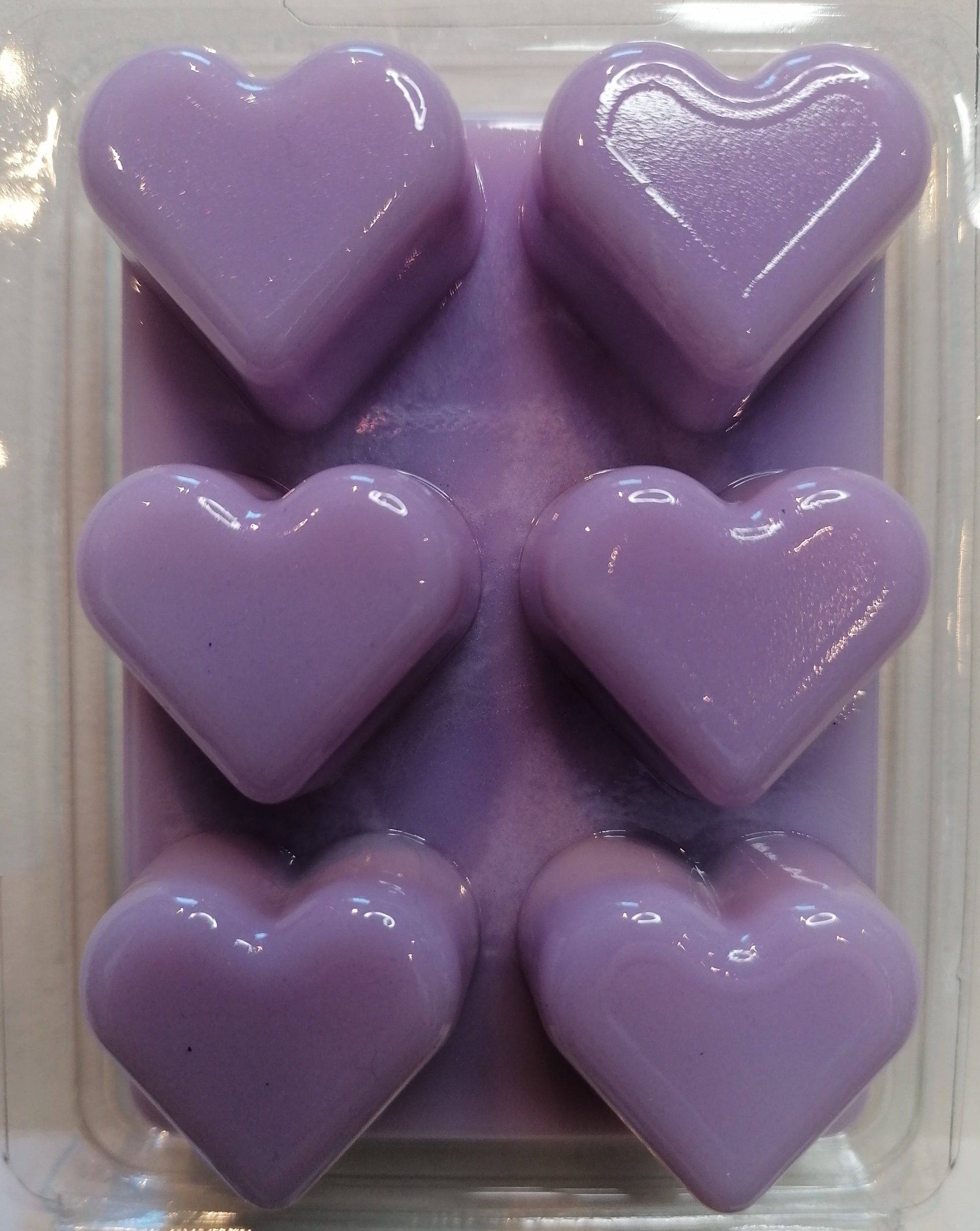 purple wax melts in heart clamshell