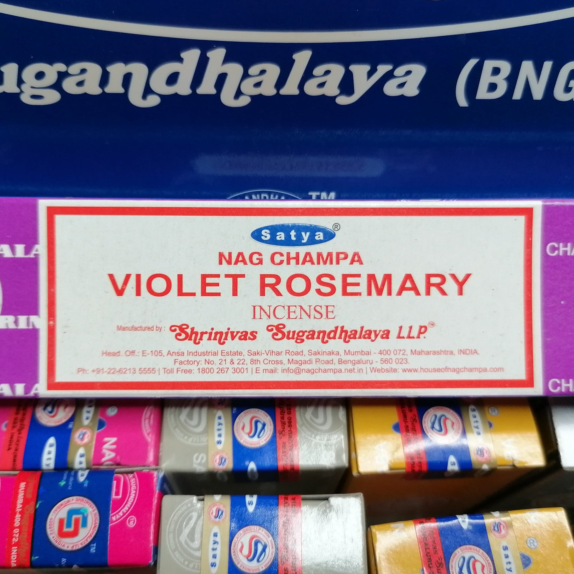 violet rosemary Satya incense joss sticks in a purple box