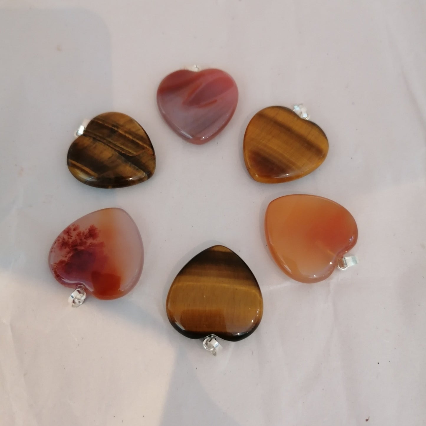 red carnelian and gold tigers eye heart crystal necklaces