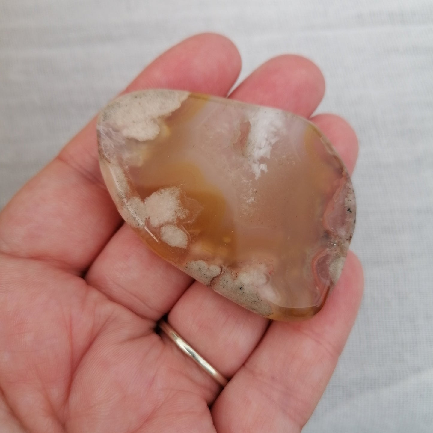 mixed shades of orange, pink and white flower agate smoothstone polished