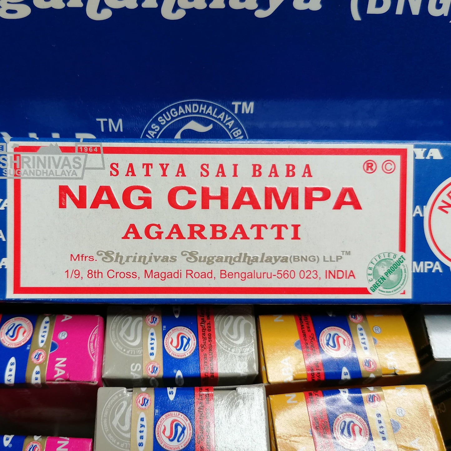 nag champa incense joss sticks in a blue box