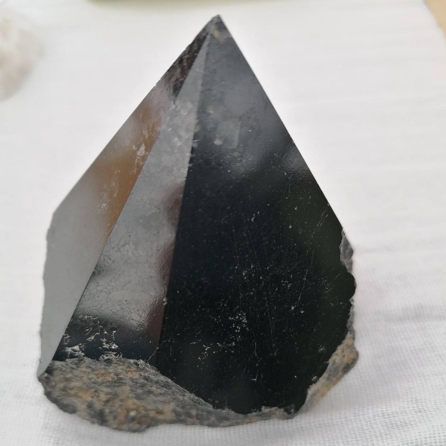 A Large black tourmaline top point polished