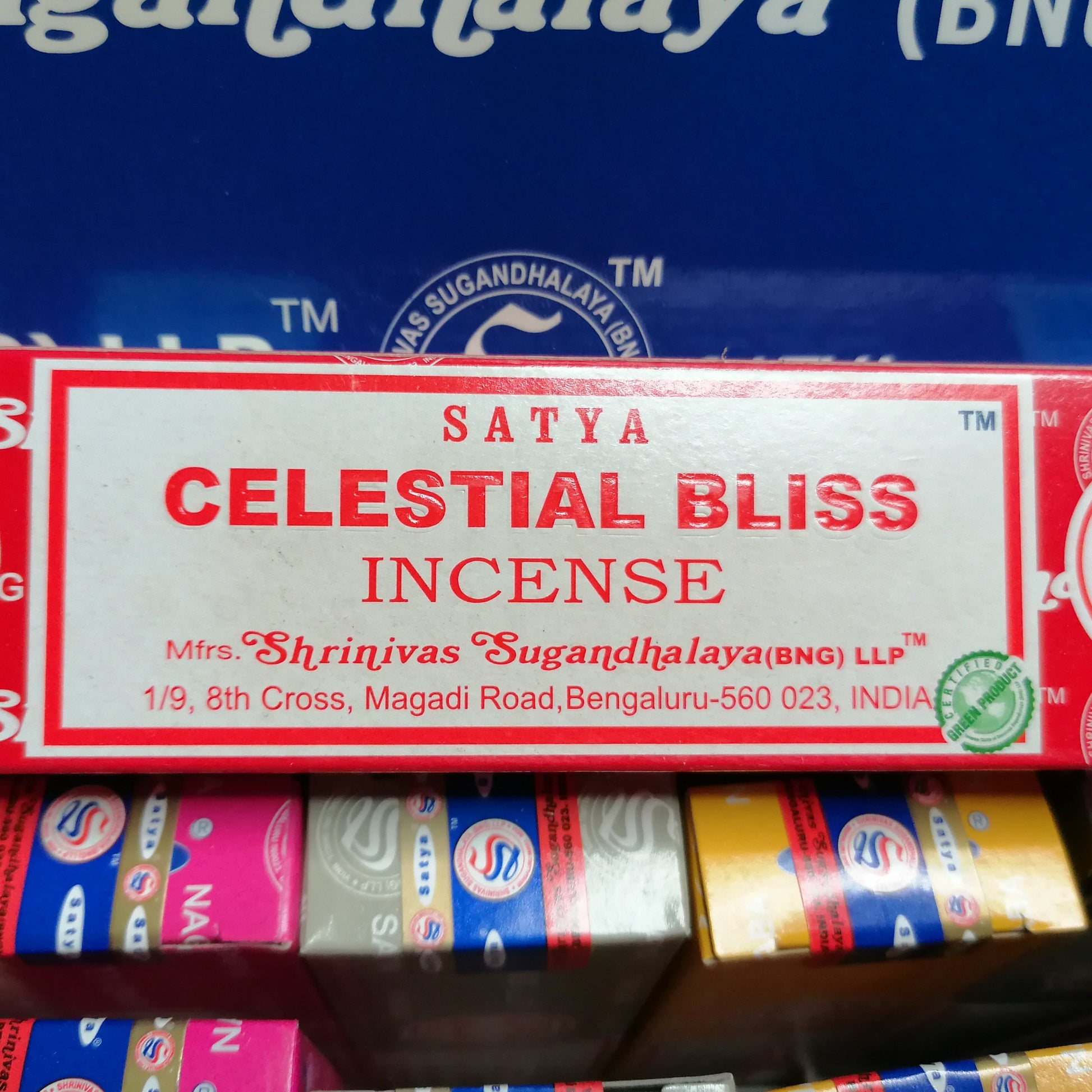 celestial bliss Satya incense joss sticks in a red box