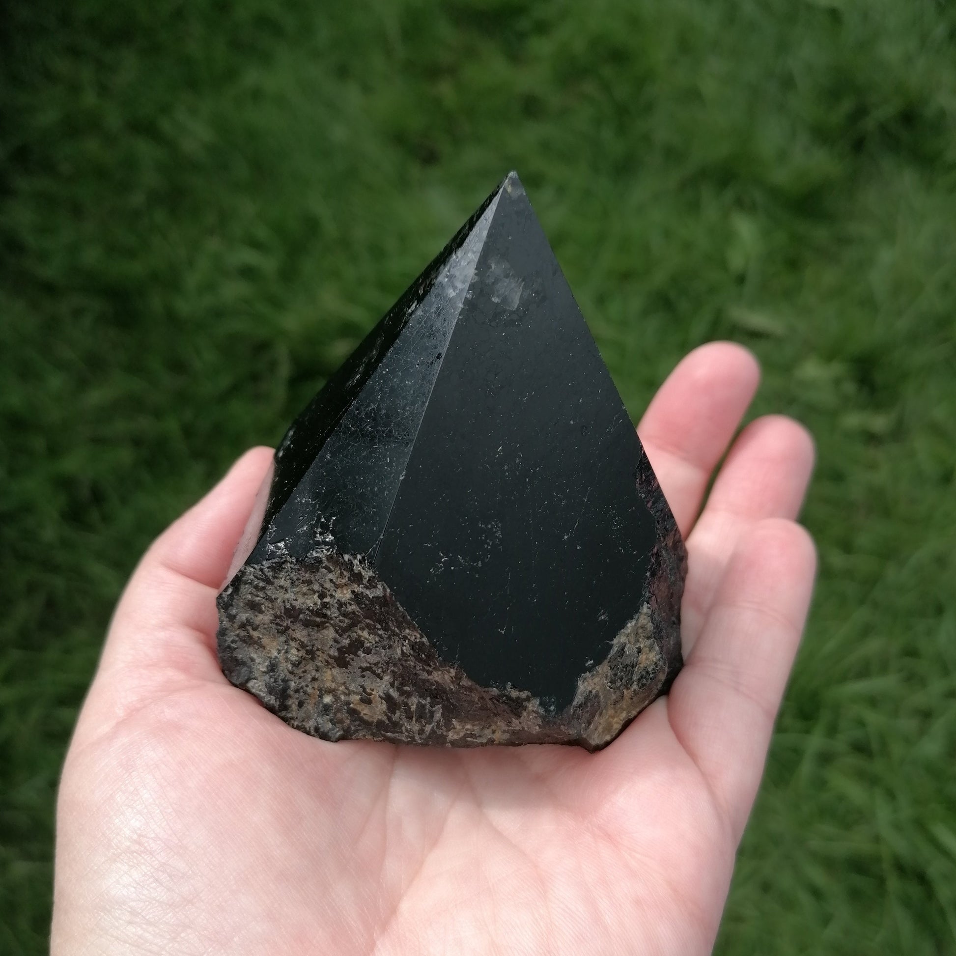 A Large black tourmaline top point polished