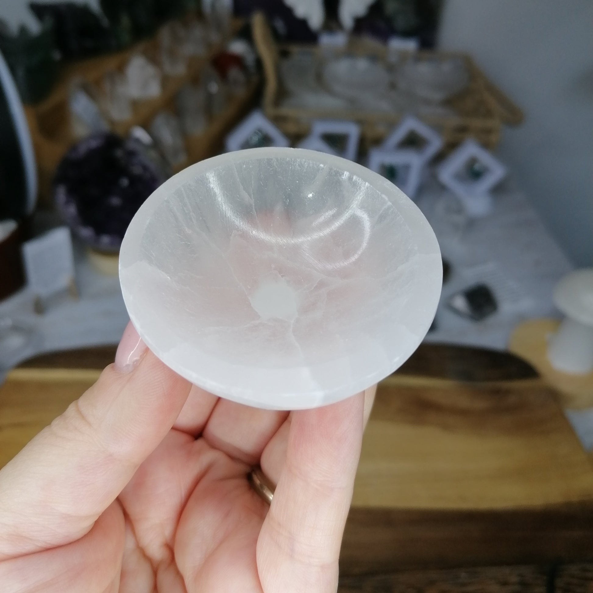 small white selenite circle bowl